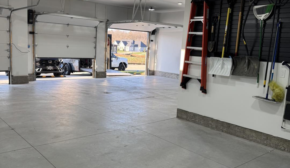 Garage floor cleaned.